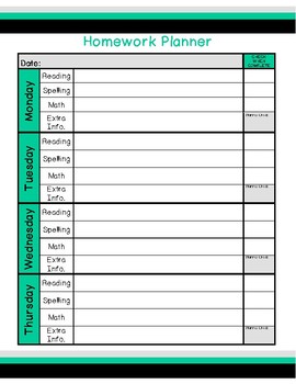 Homework Planner, School for Teachers, Perfect for grades 2nd, 3rd, 4th,  5th, 6th, 7th, Other Classroom Resources
