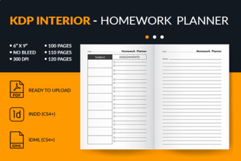 Preview of Homework Planner Interior 6x9 inches for Amazon Kdp