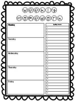 homework planning page