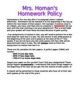 homework policy for kindergarten