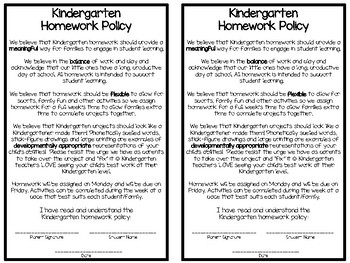kindergarten homework policy