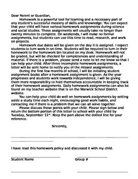 letter to parents about no homework