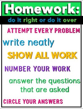 Preview of FREE Homework Poster for the Middle School or High School Math Classroom
