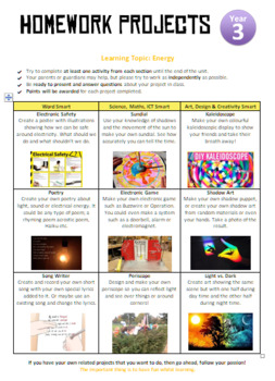 Preview of Homework Projects - Energy (Light, Electricity and Sound)