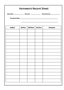 homework register template