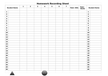 homework recording sheet for students