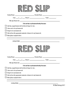 Preview of Homework Red Slip