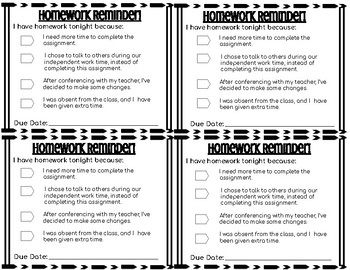 homework slips printable