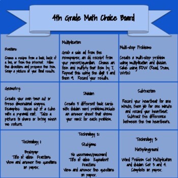 Preview of Homework?Review Math Choice Board