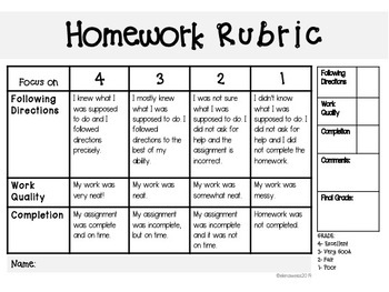 english homework rubric
