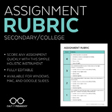 Assignment Rubric: Secondary/College Level