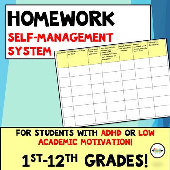 Preview of Homework SELF-MANAGEMENT System for students with ADHD & Low Academic Motivation