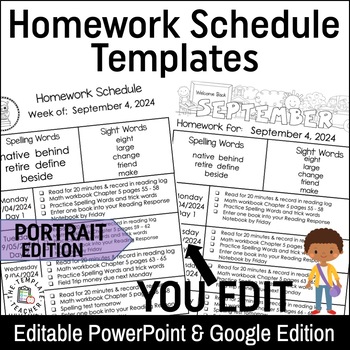 Preview of Homework Schedule - Editable for every Month PORTRAIT