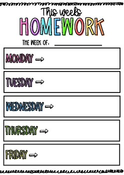 Preview of Homework Sheet Colorful/ Daily Homework Planner