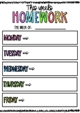 Homework Sheet Colorful/ Daily Homework Planner