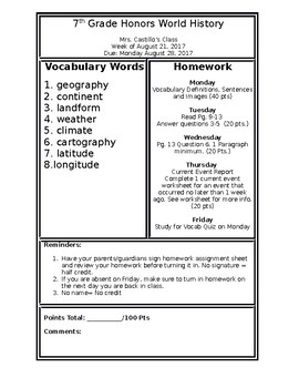 Preview of Homework Sheet Template