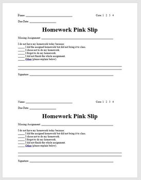 homework slip template