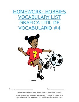 Preview of Homework Sp1 - Unit 4 Vocabulary: Three Column List for Hobby Words