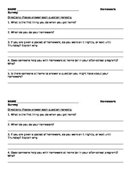 survey questions about homework