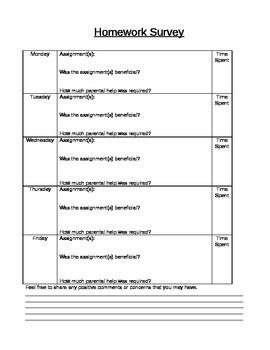 homework parent questionnaire