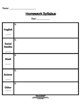 Homework Chart for Multiple Subjects by M's Materials Marketplace