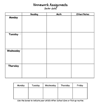 Homework Template by Kindergarten is Kool | TPT