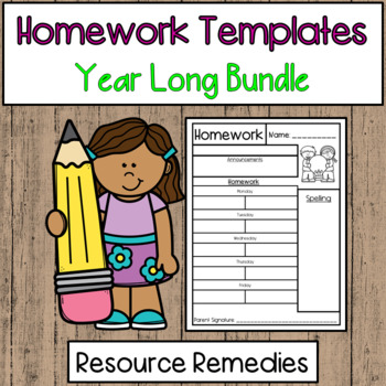 Preview of Homework Templates Year Long Editable BUNDLE