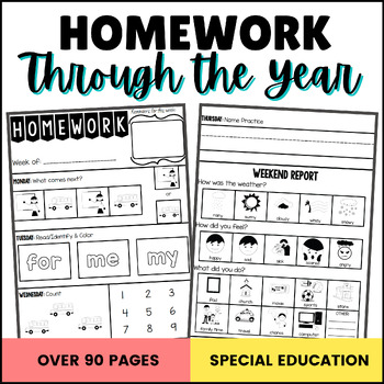 Preview of Homework Through the Year for Early Childhood and Special Ed