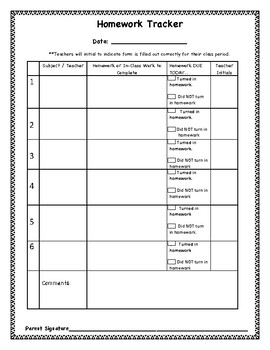 homework tracking sheet for students
