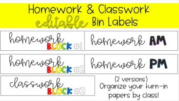 Preview of Homework Turn-In Bin Labels • Editable