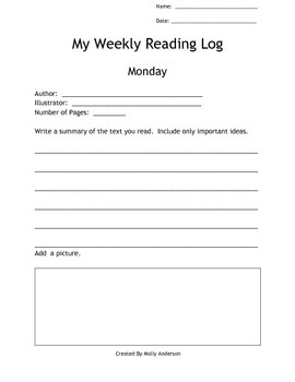 weekly reading log homework