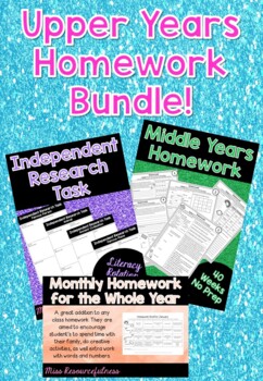 Preview of Homework Worksheets and Monthly Grids Combined BUNDLE Middle Years 5+6