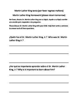 Preview of Homework about MLK Jr.
