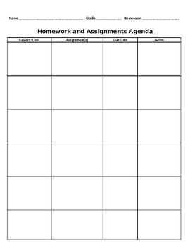 homework agenda online