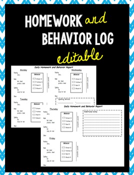 Preview of Homework and Behavior Log - EDITABLE