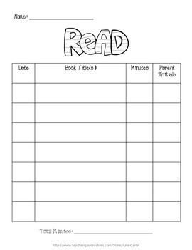 Homework and Reading Log by Julie Carlin | TPT