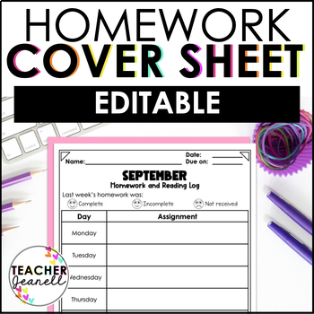 homework cover sheet 2nd grade