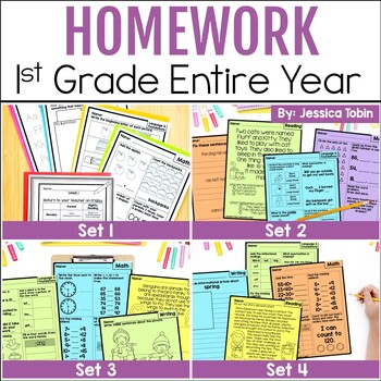 Preview of Homework Packet - Reading, Math, Writing, Grammar Homework 1st Grade Bundle
