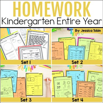 Preview of Kindergarten Weekly Homework Bundle, Math, Reading, Writing, Grammar Bundle