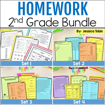 Preview of Homework Packet - Reading, Math, Writing, Grammar Homework 2nd Grade Bundle