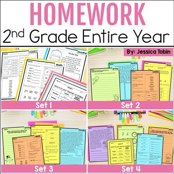 Preview of Homework Packet - Reading, Math, Writing, Grammar Homework 2nd Grade Bundle