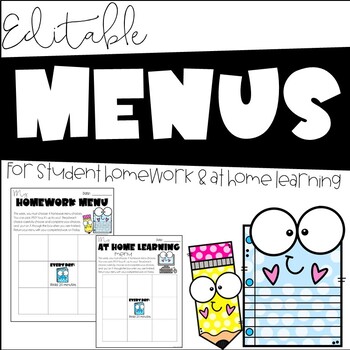 Preview of Editable Homework Menu | Learning Menu
