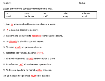 Homofonos - Homophones - Spanish by Cantu's Educational Tools | TpT