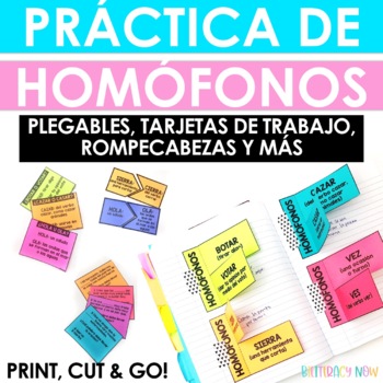 Preview of Práctica de Homófonos - Spanish Homophones Task Cards & More