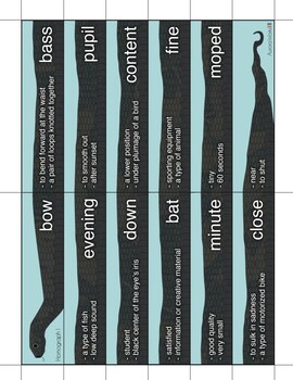 Preview of Homograph Words Snake Building - Language Sorting Work