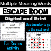 Multiple Meaning Words Activity Escape Room Literacy (Homo