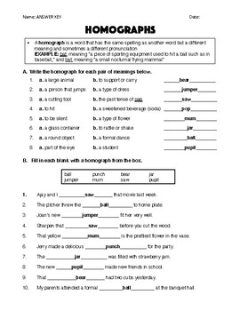 homographs worksheet answer key by roberts resources tpt