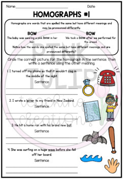 homographs worksheet pack with answers by pink tulip teaching creations