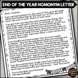Grammar Activity End of the Year Homophone Letter