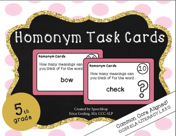 Preview of Homonym Task Cards - 5th Grade {common core aligned}